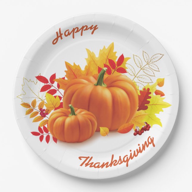 Custom Fall Pumpkin Thanksgiving Party Plate (Front)
