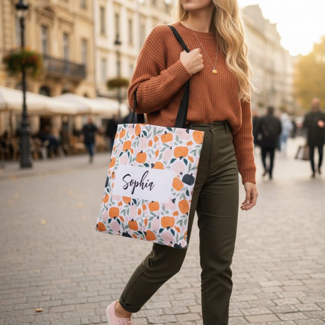 Custom Fall Pumpkin Tote Bag with Name (Creator Uploaded)
