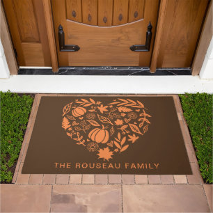 Custom Fall Pumpkins And Foliage Heart Doormat