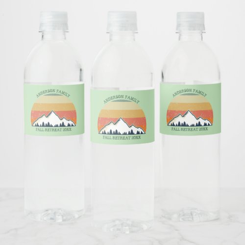 Custom Fall Retreat Sunset Mountain Party Water Bottle Label