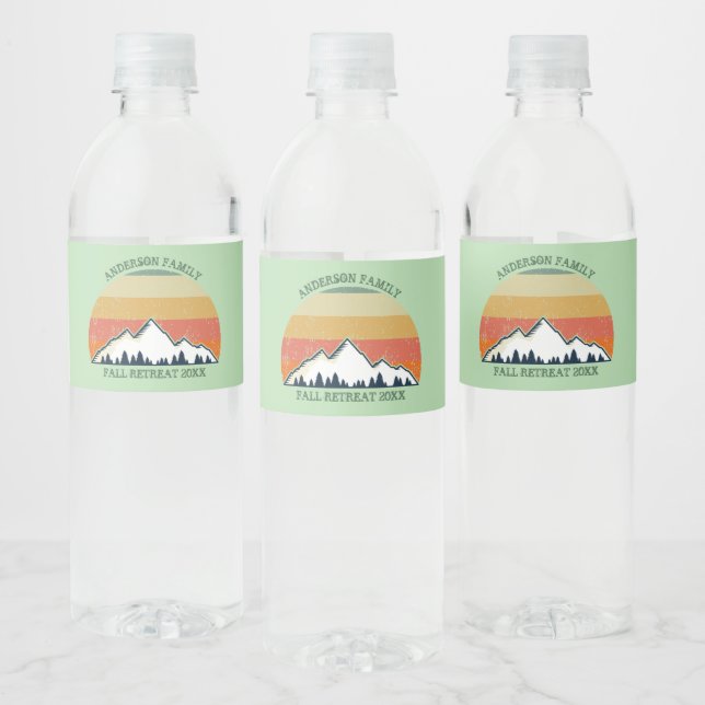 Custom Fall Retreat Sunset Mountain Party Water Bottle Label (Bottles)
