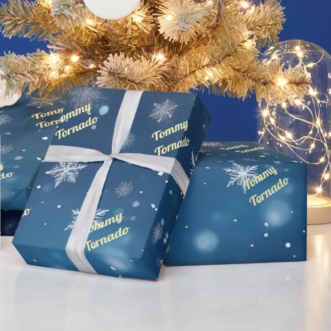 Custom Falling Snow Flake Personalized Wrapping Paper (Holidays)