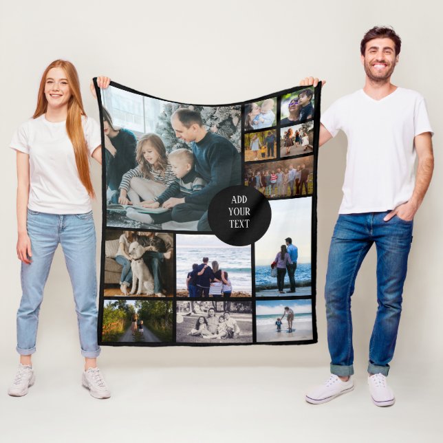 Custom Family 12 Photo Collage Fleece Blanket (In Situ)