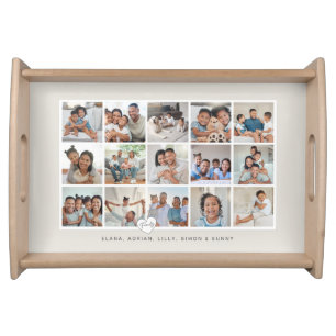 Custom Family 15 Photo Collage Gallery Grid Serving Tray
