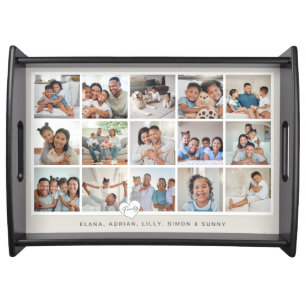 Custom Family 15 Photo Collage Gallery Serving Tray