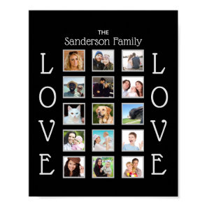 Custom Family 15 Photo Collage Love Black Poster