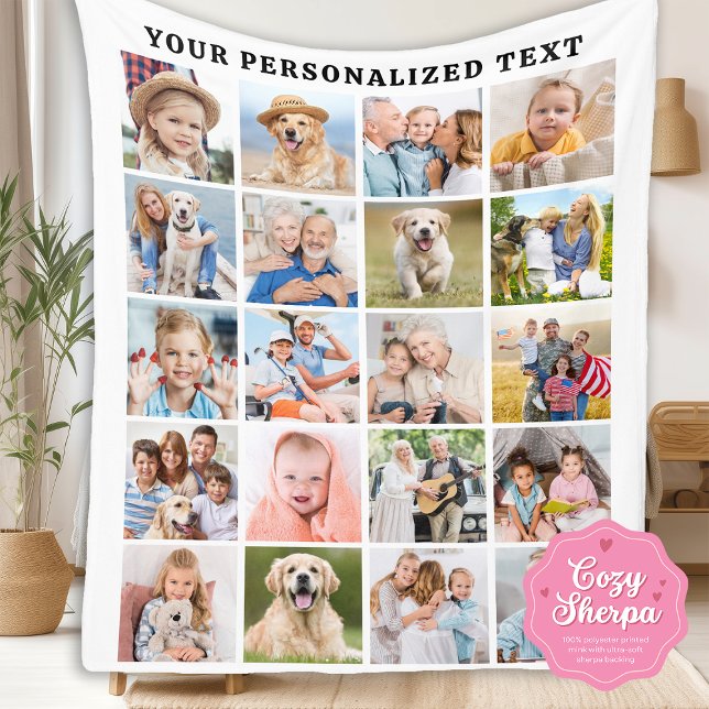 Custom Family 20 Photos Collage Trendy Birthday Sherpa Blanket (Creator Uploaded)