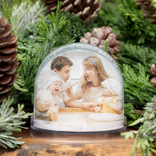 Custom Family 2 Photos   Christmas Keepsake Snow Globe