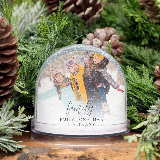 Custom Family 2 Photos Overlay Names Date Snow Globe (Winter)