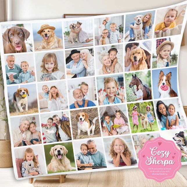 Custom Family 30 Photo Collage Cute Memories Sherpa Blanket (Creator Uploaded)