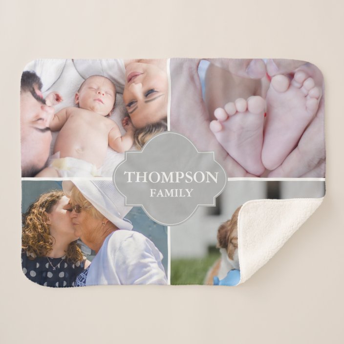 Custom Family 4 Photo collage Sherpa Blanket