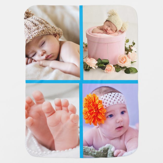  Custom Family 4 Photo Collage Template Baby Baby Blanket (Front)