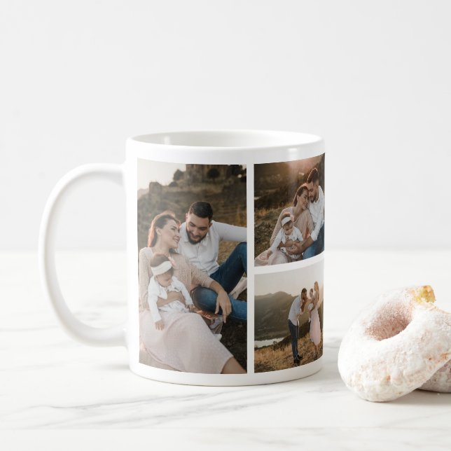 Custom Family 6 Photo Collage Coffee Mug (With Donut)