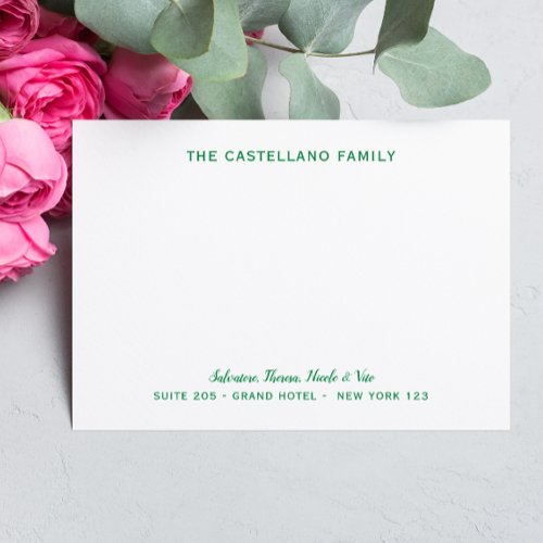 Custom Family Address Cursive Names Leaf Green Note Card