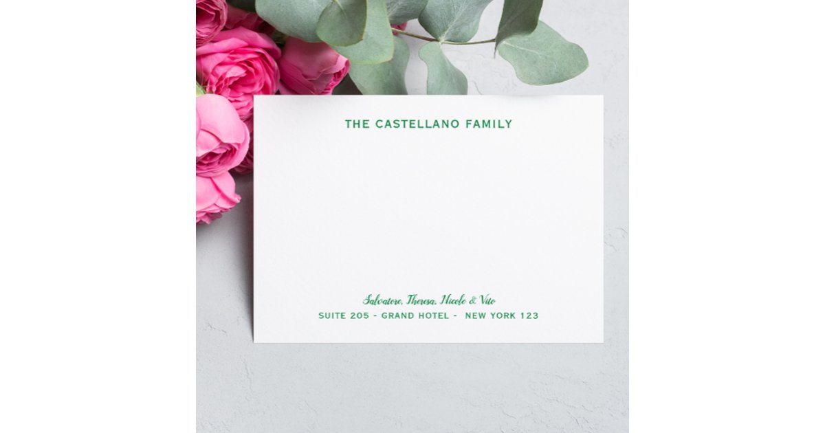 Custom Family Address Cursive Names Leaf Green Note Card | Zazzle
