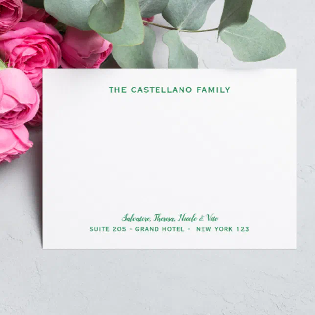 Custom Family Address Cursive Names Leaf Green Note Card | Zazzle