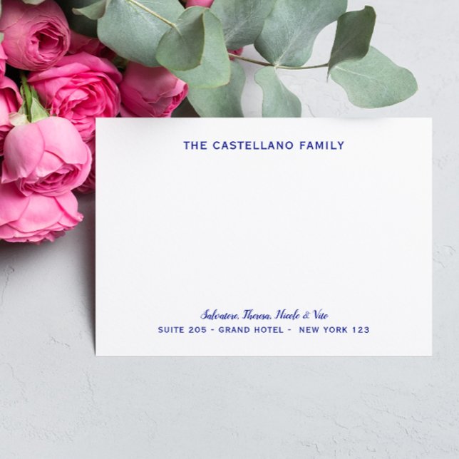 Custom Family Address Cursive Names Reflex BLUE Note Card (Creator Uploaded)