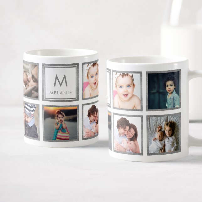 Custom Family Baby Photo Collage Glamorous Silver Coffee Mug (Creator Uploaded)