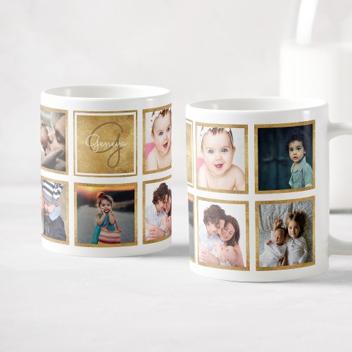 Custom Family Baby Photo Collage Trendy Gold Coffee Mug