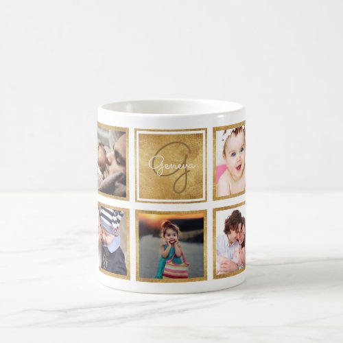 Custom Family Baby Photo Collage Trendy Gold Coffee Mug - Create your own personalized photo collage mug with your custom images. Add your favorite photo, design or artwork to create something really unique. You can add more of a personal touch with your name and initial on a beautiful faux gold background. To edit this design template, click 'Change' and upload your own image as shown above.
Treat yourself or make the perfect gift for family, friends, parents and grandparents!