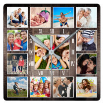 Custom Family Baby Photo Rustic Farmhouse Keepsake Square Wall Clock Custom Family Baby Photo Rustic Farmhouse Keepsake Square Wall Clock