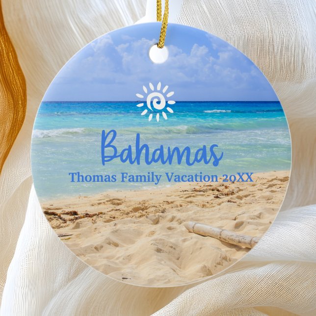Custom Family Bahamas Vacation Christmas Ceramic Ornament (Creator Uploaded)