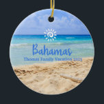 Custom Family Bahamas Vacation Christmas Ceramic Ornament<br><div class="desc">Cute personalizable Bahamas Trip souvenir.

Customization:
Change Caption and year to make it unique.</div>