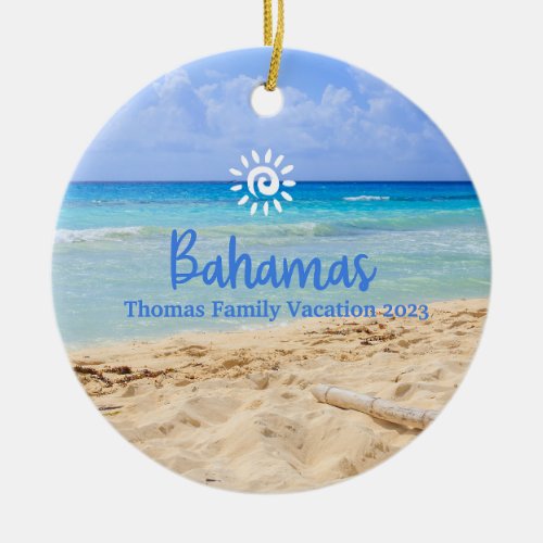 Custom Family Bahamas Vacation Christmas Ceramic Ornament