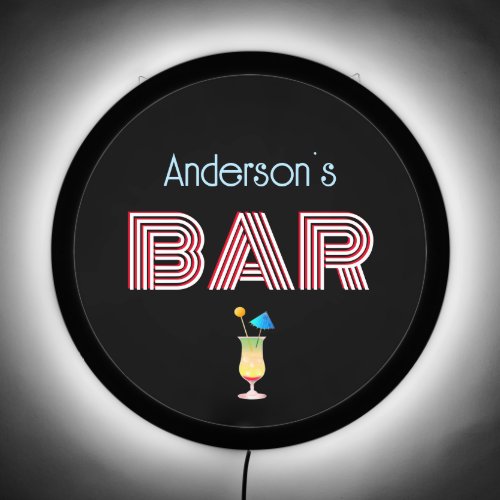 Custom Family Bar  Cocktail Glass on Black LED Sign