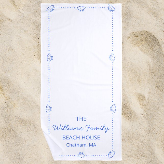 Custom Family Beach House Coastal Blue Shell Chic Towel (Creator Uploaded)