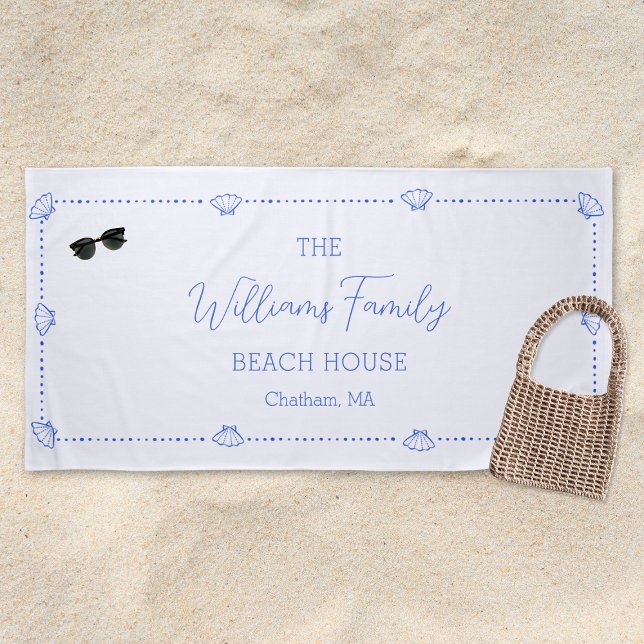 Custom Family Beach House Coastal Blue Shell Chic Towel (Creator Uploaded)
