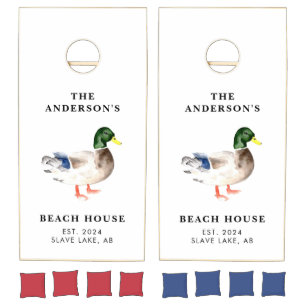Custom Family Beach House Watercolor Duck Mallard Cornhole Set