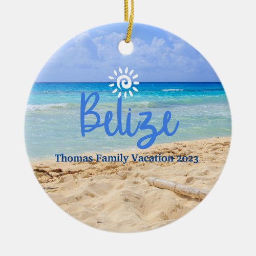 Custom Family Belize Beach Vacation Christmas Ceramic Ornament