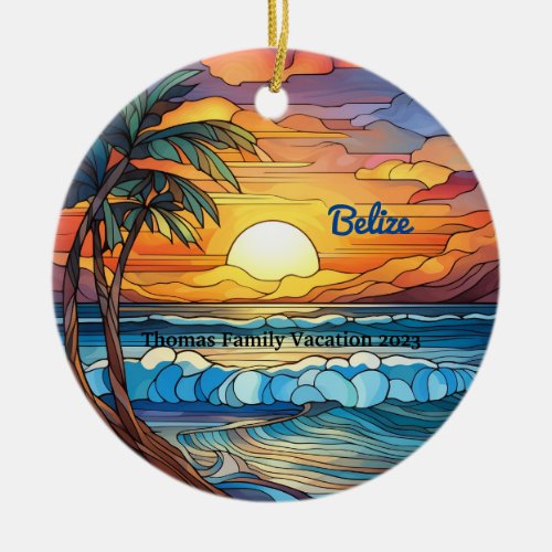 Custom Family Belize Vacation Faux Stained Glass Ceramic Ornament