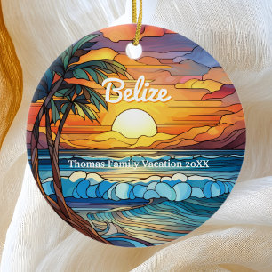 Custom Family Belize Vacation Faux Stained Glass Ceramic Ornament