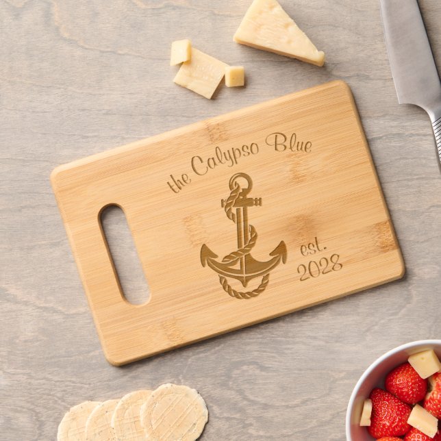 Custom Family Boat Name and Established Date Engraved Cutting Board (Cheese)
