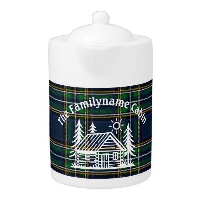 Custom Family Cabin Plaid Ceramic Teapot (Front)