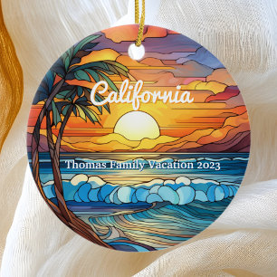 Custom Family California Trip Faux Stained Glass Ceramic Ornament