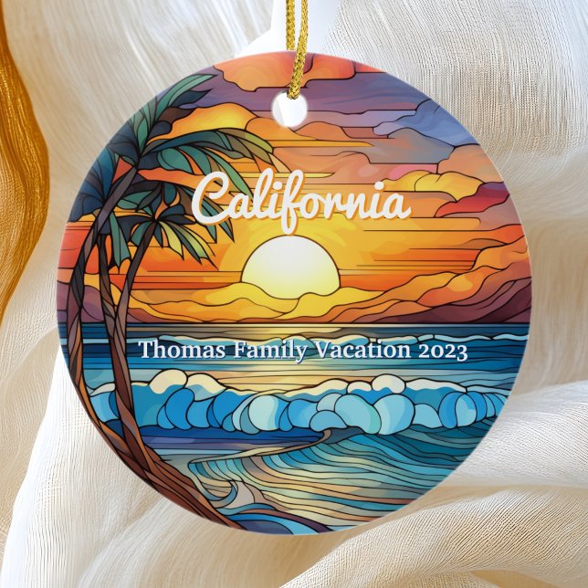 Custom Family California Trip Faux Stained Glass Ceramic Ornament (Creator Uploaded)