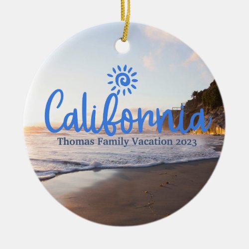 Custom Family California Vacation Christmas Tree Ceramic Ornament