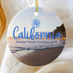 Custom Family California Vacation Christmas Tree Ceramic Ornament