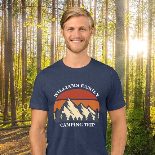 Custom Family Camping Trip Mountain Sunset Tri_Blend Shirt