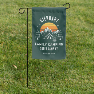 Custom Family Camping Vacation Retro Sunset Garden Flag