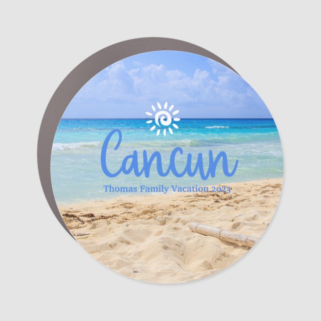 Custom Family Cancun Beach Vacation Trip Car Magnet (Front)
