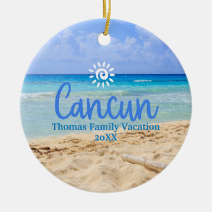 Custom Family Cancun Vacation Christmas Tree Ceramic Ornament