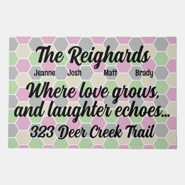 Custom Family Cheerful Pastel Welcome Personalized Doormat (Front)