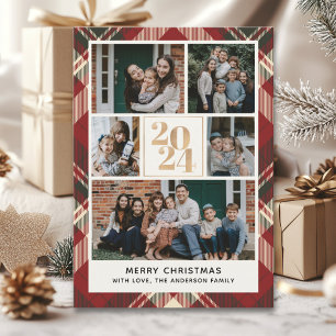 Custom Family Christmas card with 5 Photos Tartan 