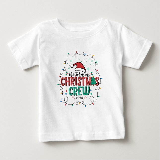 Custom Family Christmas Crew Group Matching Name Baby T-Shirt (Front)