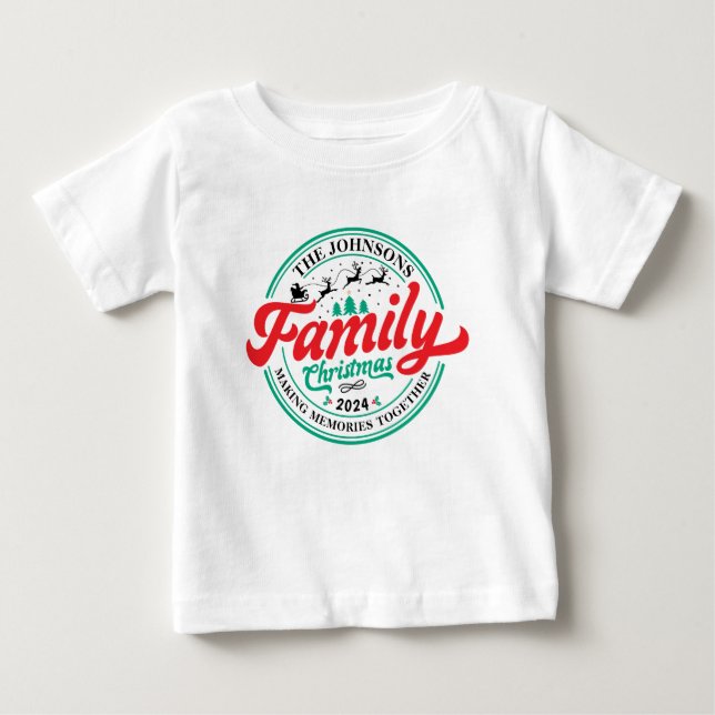 Custom Family Christmas Group Matching Name Year Baby T-Shirt (Front)