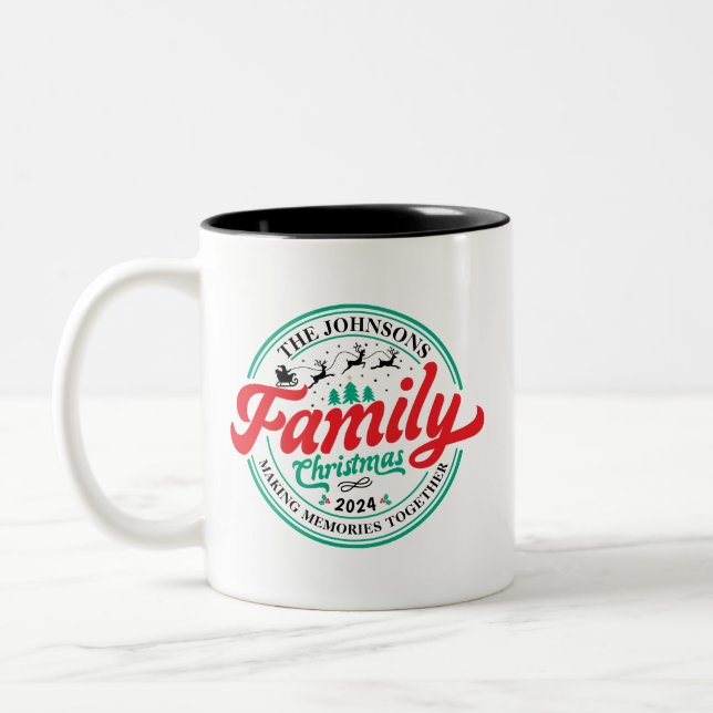 Custom Family Christmas Group Matching Name Year Two-Tone Coffee Mug (Left)